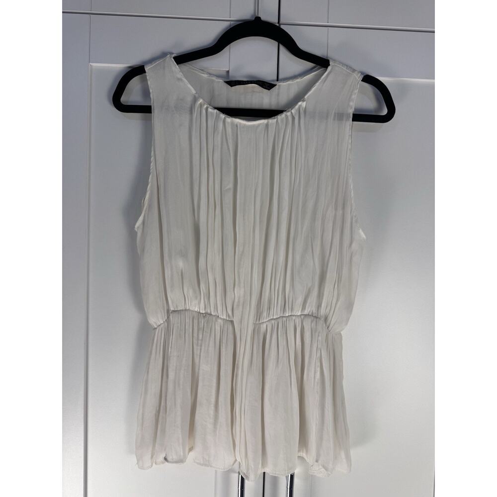 Zara Basic Ivory Pleated Sleeveless Blouse Top Size S Boho Peplum Flowy Romantic